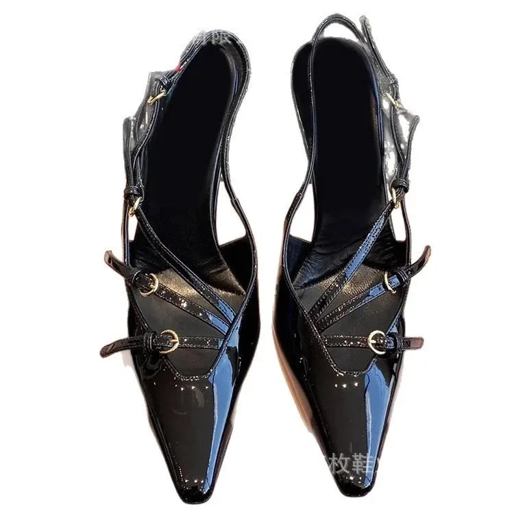 Black Patent Leather Pointed Toe Slingback Heels [6 styles]