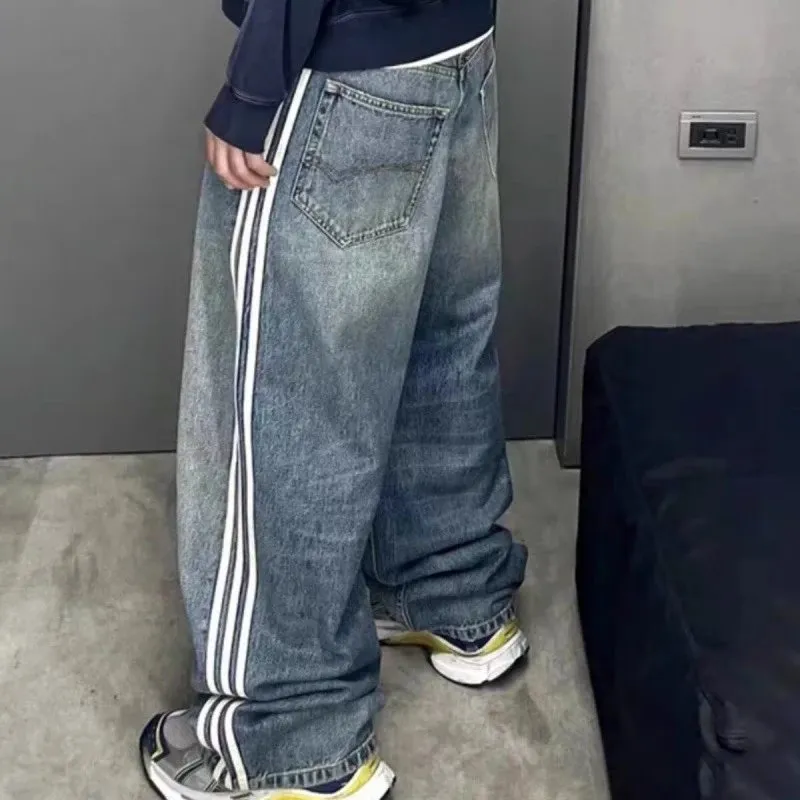 Striped Side Panel Denim Pants [2 styles]